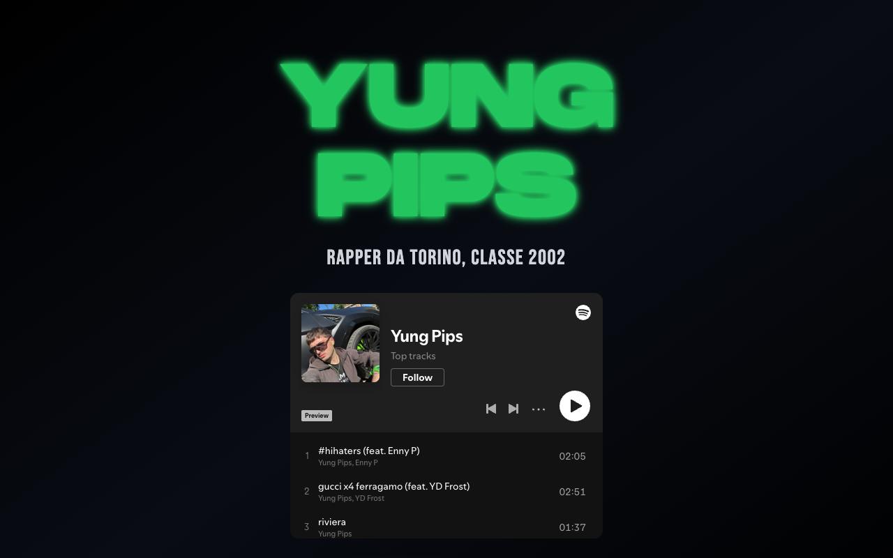 Home page di Yung Pips con il player Spotify